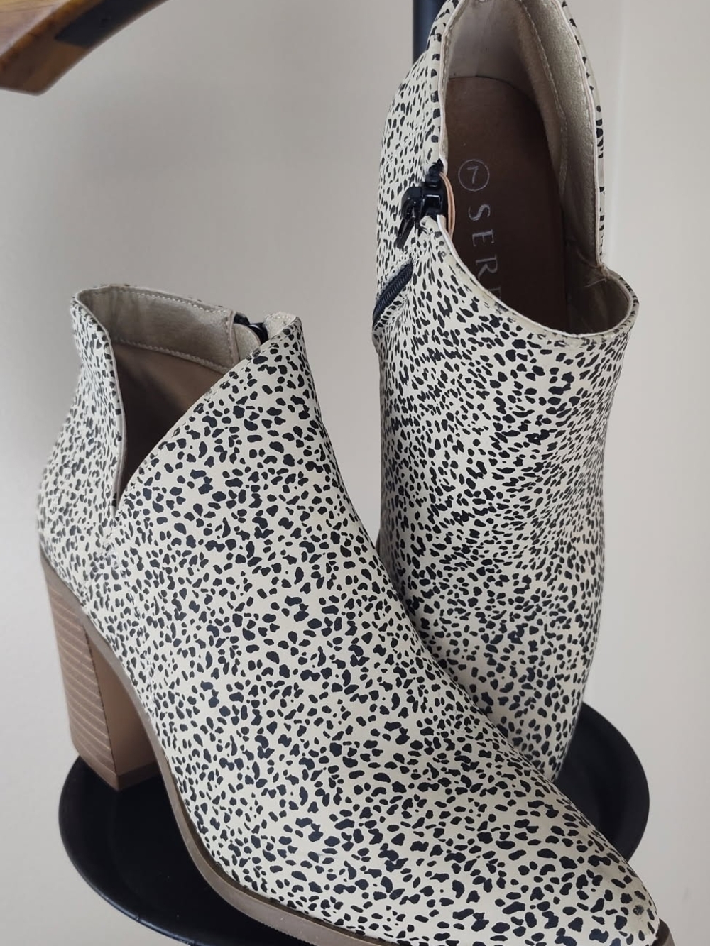 Serra Black Speckle Cream Block Heel Ankle Booties